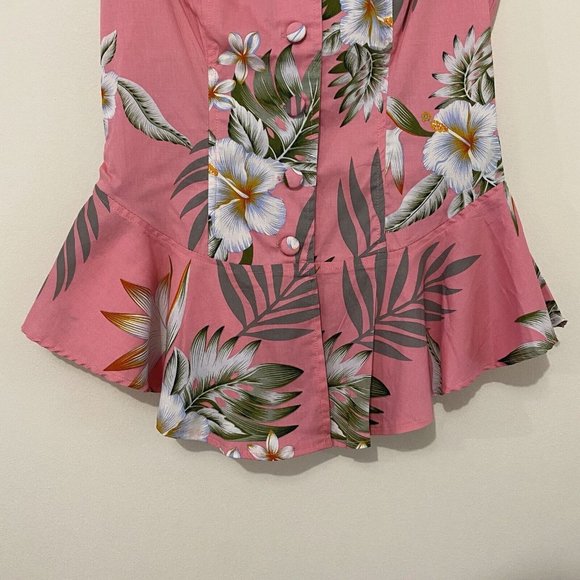 Hell Bunny Vixen Size Small Hawaiian Print Pink Pin Up Peplum Top Blouse New - Picture 7 of 13